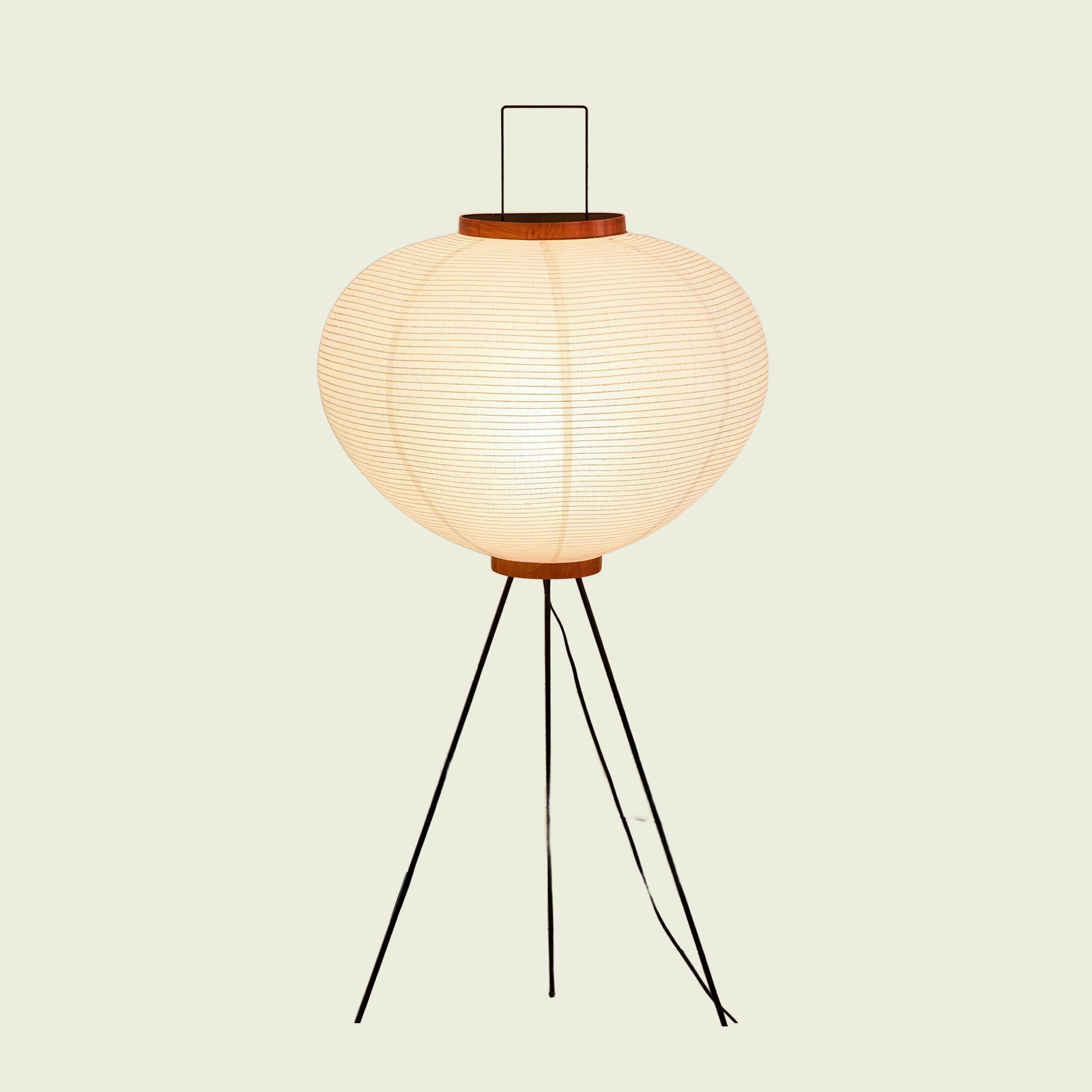 Rice paper globe floor lamp, white paper shade on black tripod stand