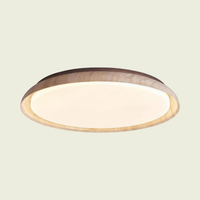 Travertine wabi-sabi ceiling light with solid wood base, front view