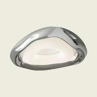 Organic chrome triangle ceiling light with white diffuser, front view
