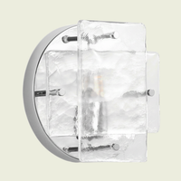 Ice-pattern glass wall sconce with polished chrome backplate, front view