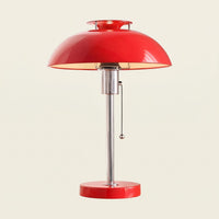 Domed Metal Table Lamp in red with chrome stem