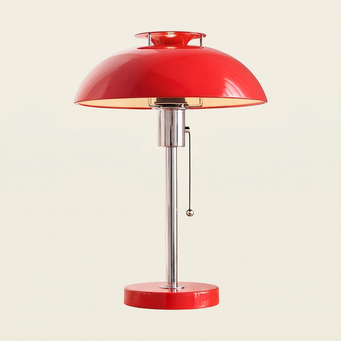Domed Metal Table Lamp in red with chrome stem