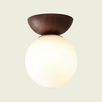 Japanese wood ceiling light, surface mount, walnut