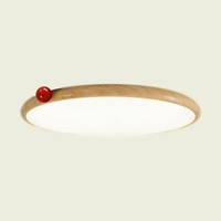 Ultra-slim ceiling light, natural wood with red accent ball