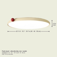 Ultra-slim ceiling light dimensions, diameters 11.8/15.7/19.7 in (30/40/50 cm), 1.6 in (4 cm) thin