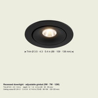 Recessed COB spotlight dimensions and cutout sizes by wattage
