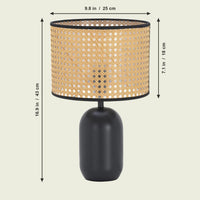 Woven Cane-Style Drum Table Lamp dimensions in inches and centimeters