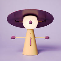 Rechargeable touch bedside lamp in Purple and Beige — figural design with disc shade