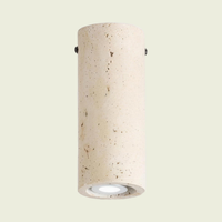 Small travertine cylinder ceiling light, front view