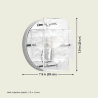 Ice-Pattern Glass Wall Sconce dimensions: 7.9 x 7.9 in (20 x 20 cm), Projection from wall: 3.5 in (9 cm)