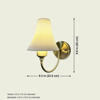 Pleated Ceramic Wall Sconce dimensions: 9.8 in (25 cm) high, Shade: 5.5 in (14 cm) diameter, Projection from wall: 9.3 in (23.5 cm), Backplate: 4.9 in (12.5 cm) diameter