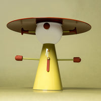 Rechargeable touch bedside lamp in Brown and Green — figural design with disc shade