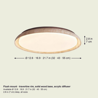 Travertine Wabi-Sabi Ceiling Light dimensions: 12.6 in (32 cm), 16.9 in (43 cm) or 21.7 in (55 cm) diameter, 2.8 in (7 cm) deep