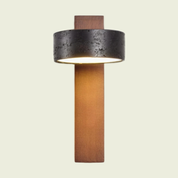 Travertine Wall Sconce cylinder head, walnut arm, black stone