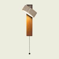 Travertine Wall Sconce cylinder head, walnut arm, natural stone, beaded pull chain