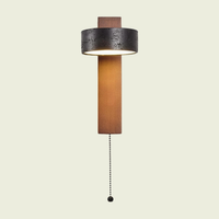 Travertine Wall Sconce cylinder head, walnut arm, black stone, beaded pull chain
