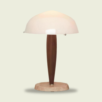 Opal glass dome table lamp — white glass dome, walnut stem, marble base