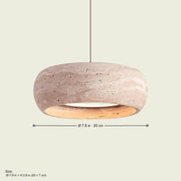 Rounded barrel travertine drum dimensions: 7.9 in (20 cm) diameter, 2.8 in (7 cm) high