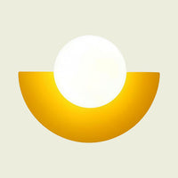 Yellow iron half moon wall sconce with opal glass globe, front view