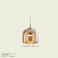 Glass pendant Type A dimensions, diameter 6.3 to 10.2 in (16-26 cm)