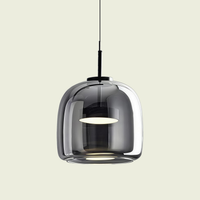 Smoke grey glass pendant light, tall Type A shade, black cord