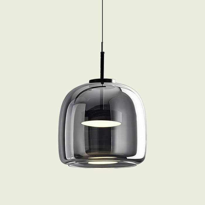 Smoke grey glass pendant light, tall Type A shade, black cord