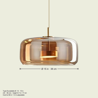 Glass pendant Type B dimensions, 13-15 in by 6.7 in (33-38 by 17 cm)